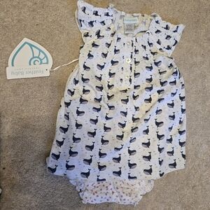 NEW! Feather Baby Short-Sleeve Whale Dress With Purple Polkadot Shorts 6-9 month